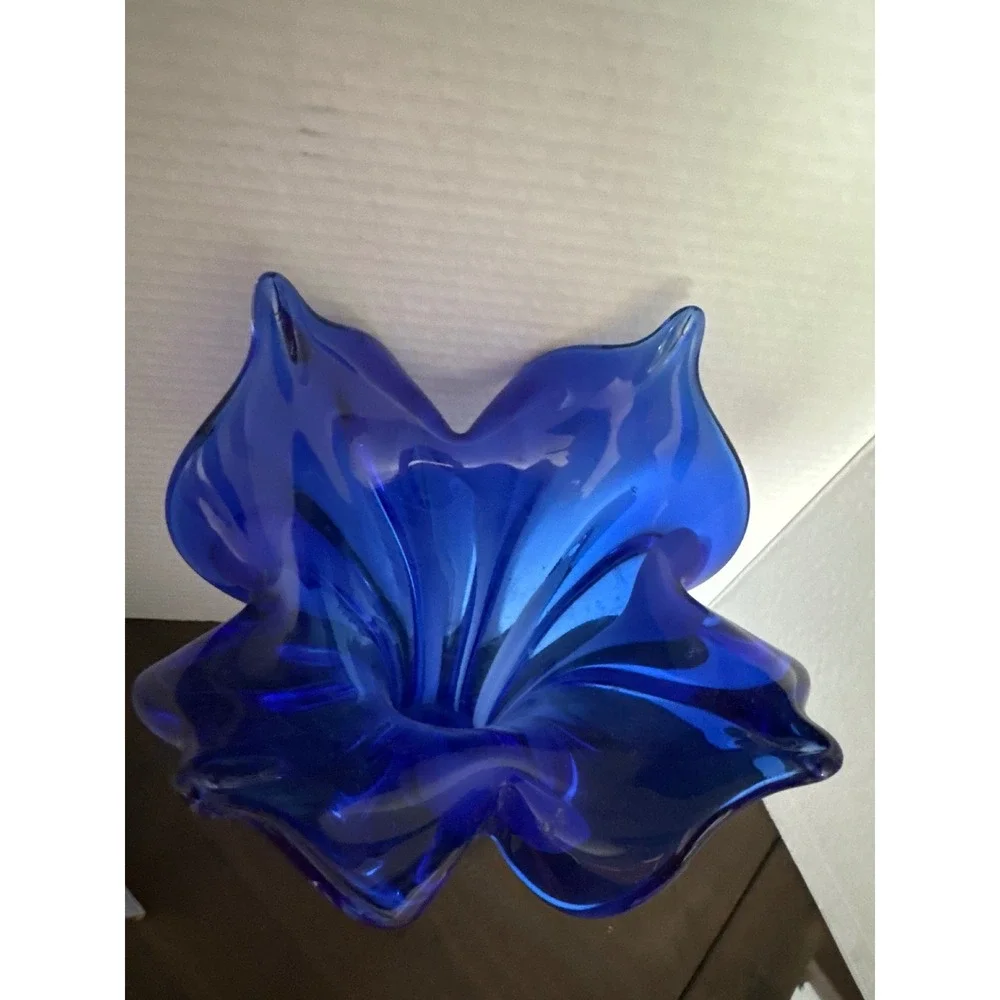 IRCA Cobalt Blue Art Glass Vase Jack in the Pulpit Flared Ruffle Made in Ukraine